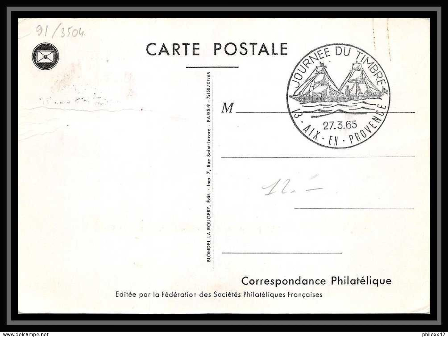 111054 Carte Maximum (card) Bouches Du Rhone N°1446 Paquebot Aix En Provence Journée Du Timbre 1965 FDC Premier Jour  - 1960-1969