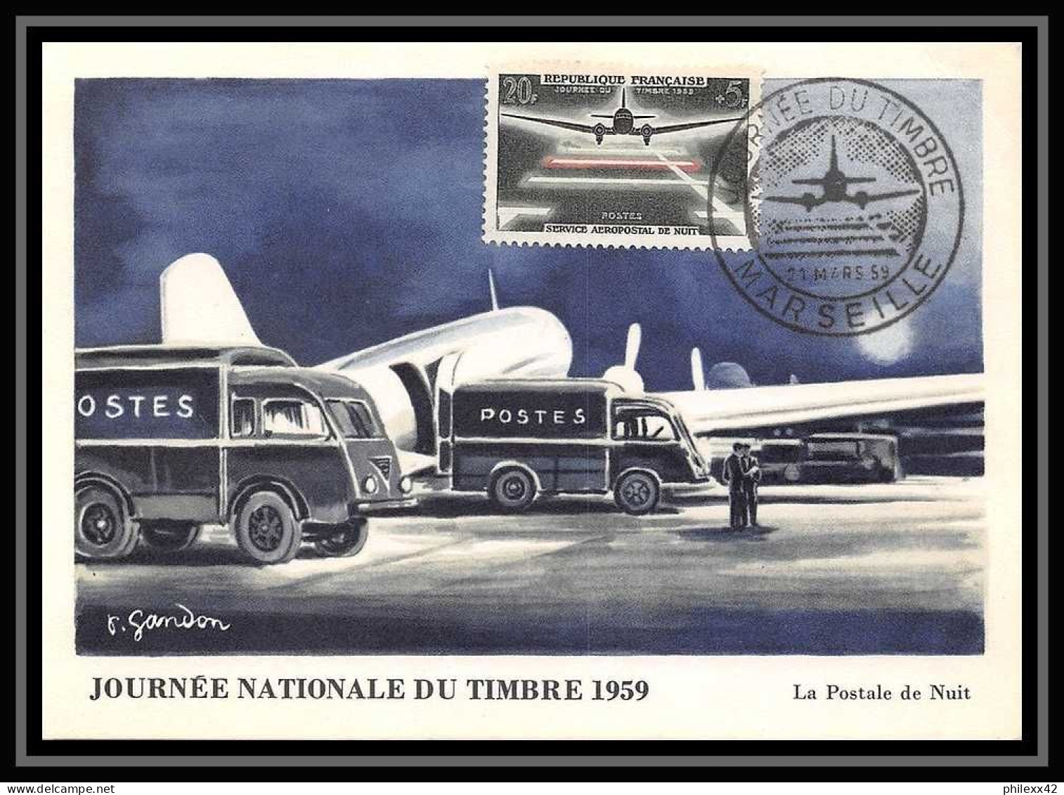 111038 Lettre Aviation Carte Maximum Bouches Du Rhone N°1196 1418 Marseille Arles Journée Du Timbre 1959 FDC Premier Jou - 1950-1959