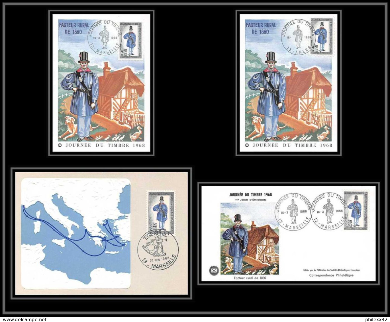 111045 Lettre Cover + Carte Maximum Bouches Du Rhone N°1549 Arles / Marseille Journée Du Timbre 1968 FDC Premier Jour  - 1960-1969