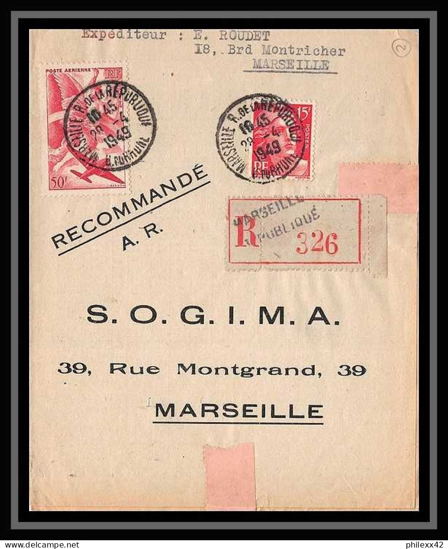 110530 Lettre Recommandé Cover Bouches Du Rhone PA Poste Aerienne N°17 Iris 1949 Marseille République  - 1960-.... Storia Postale