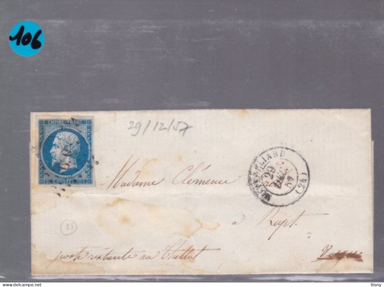 Un Timbre N° 14 Napoléon III     20 C   Bleu  Sur Lettre    Pour  Rupt     1857 - 1853-1860 Napoleon III