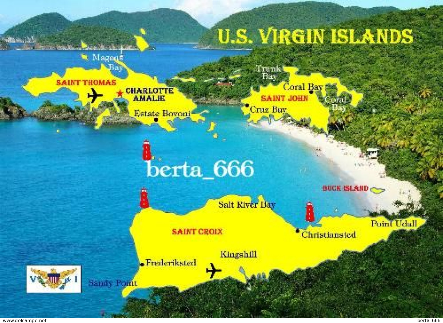 United States Virgin Islands Map New Postcard * Carte Geographique * Landkarte - Amerikaanse Maagdeneilanden