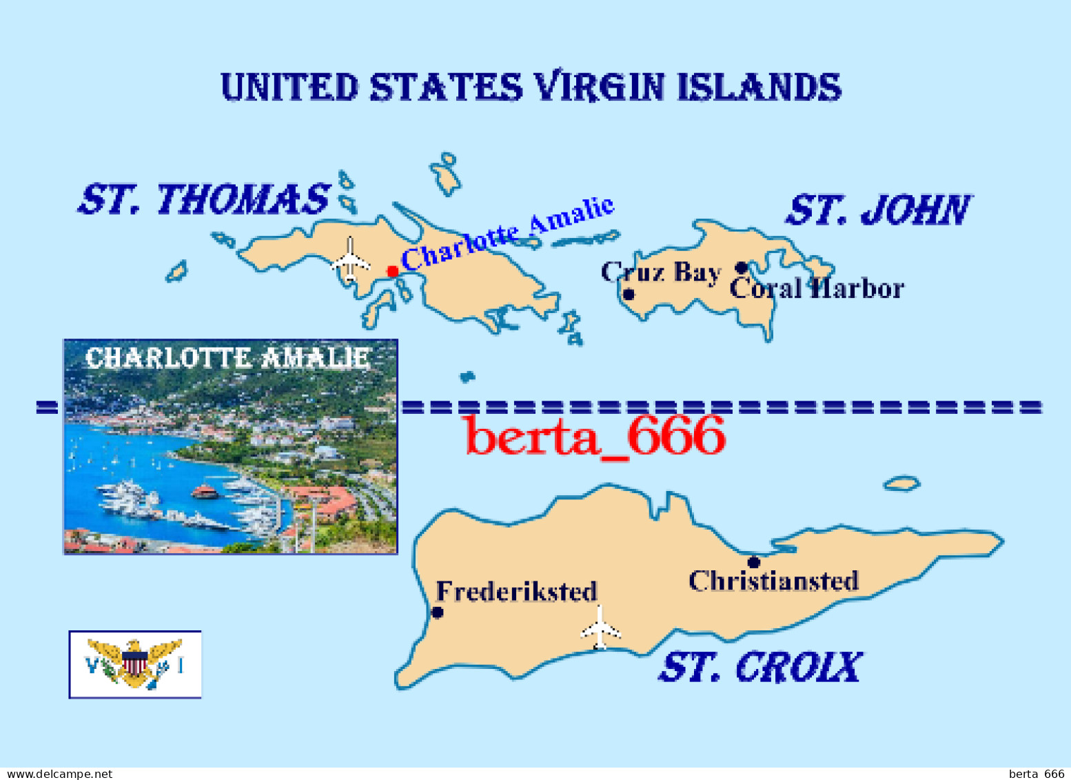 United States Virgin Islands Map New Postcard * Carte Geographique * Landkarte - Islas Vírgenes Americanas