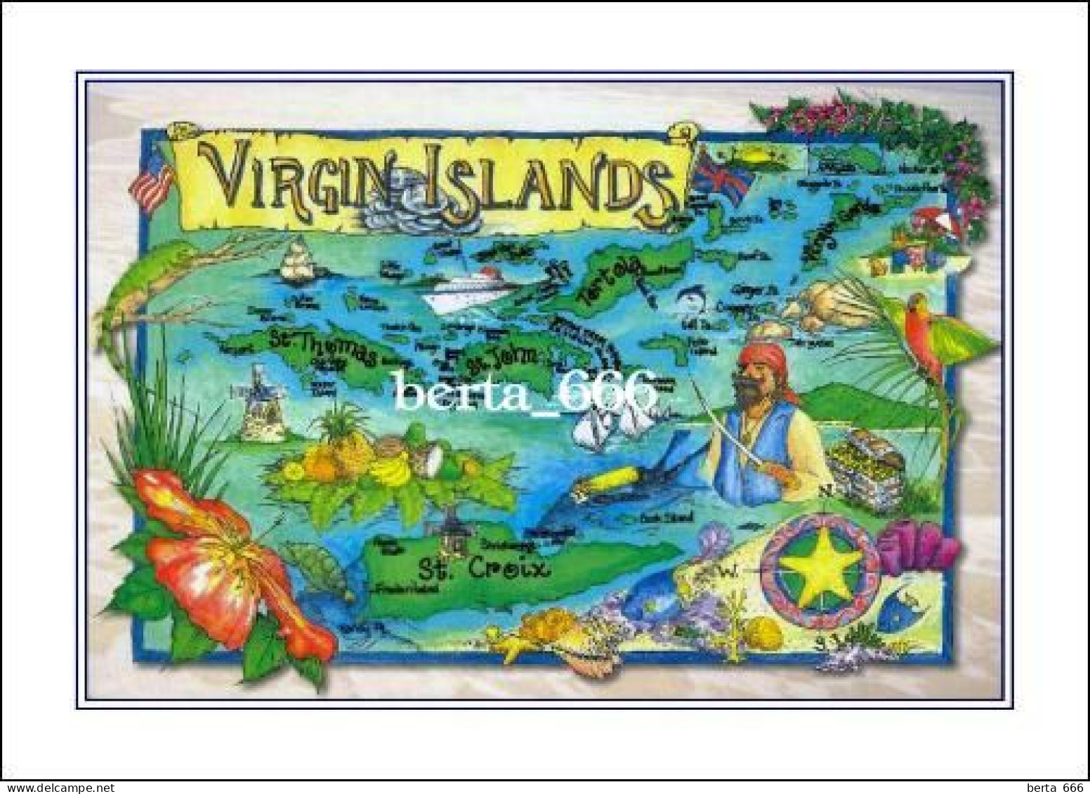 United States Virgin Islands Map New Postcard * Carte Geographique * Landkarte - Amerikaanse Maagdeneilanden