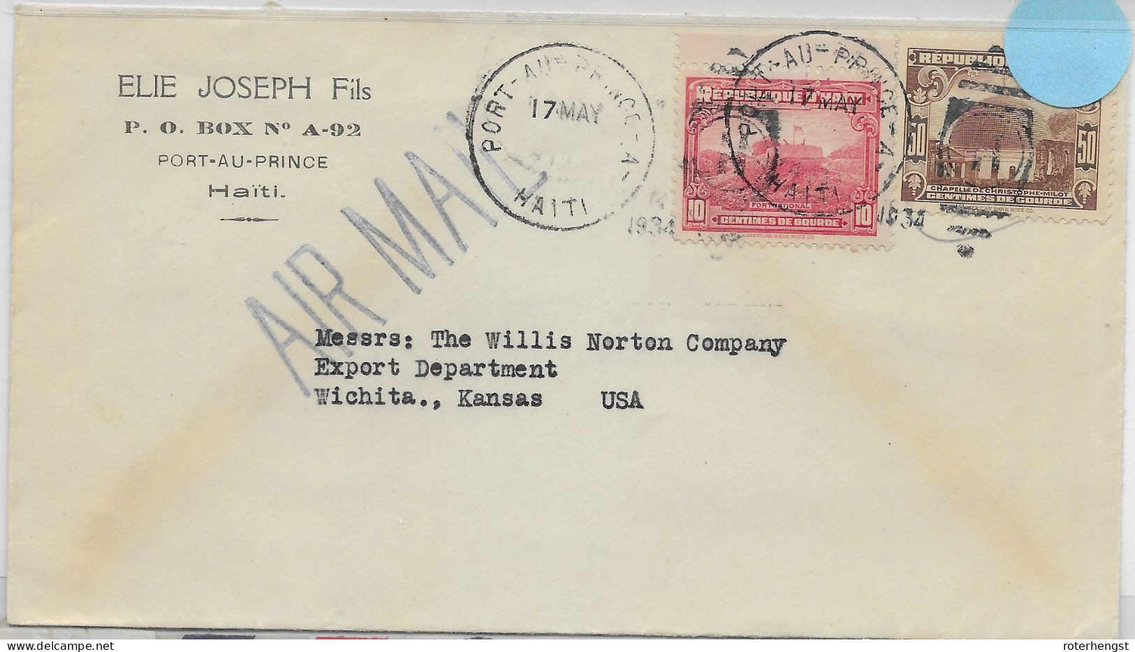 Haiti 1934 Letter Without Year In Cancel To Kansas USA - Haiti