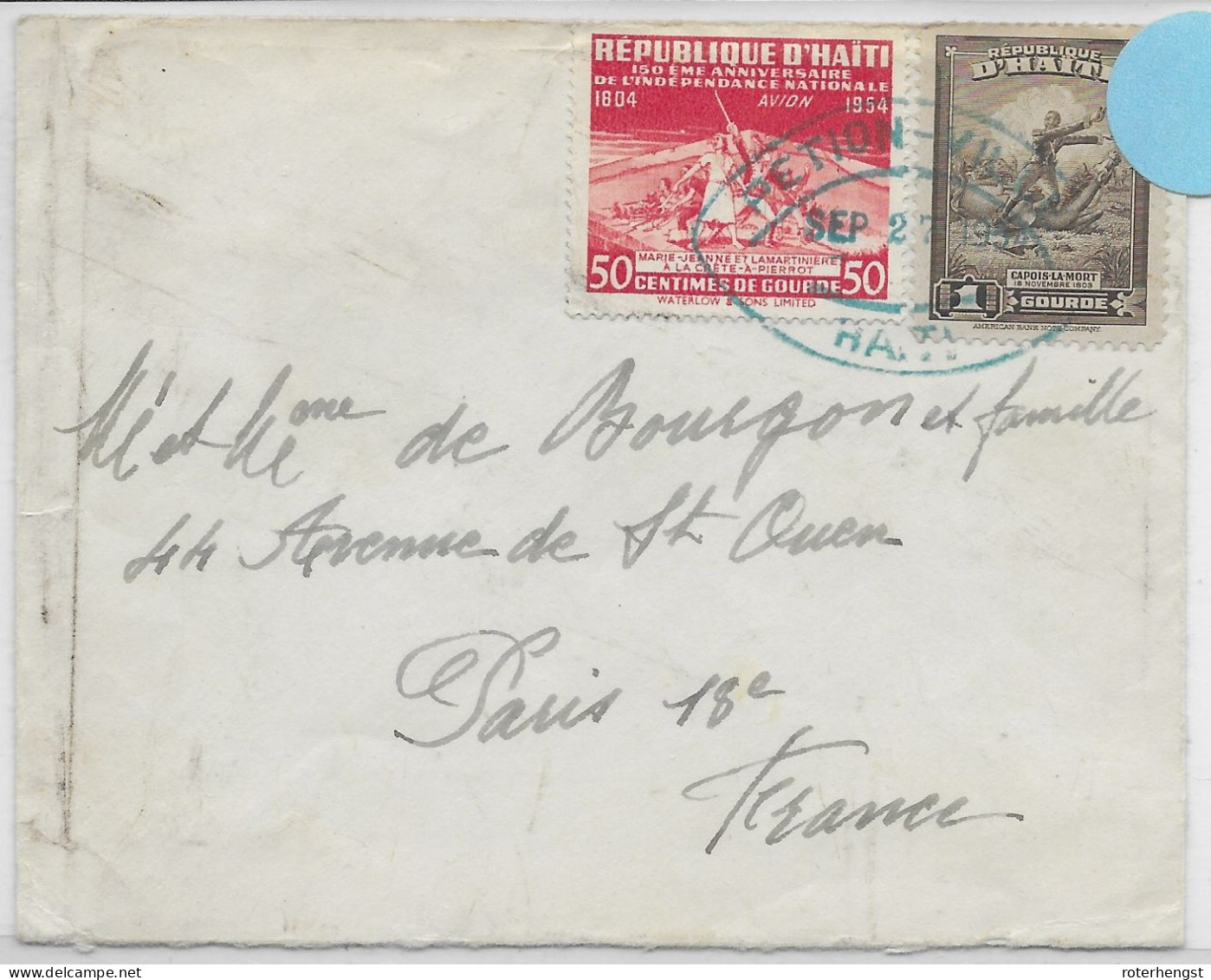 Haiti 1954 With Rare Green Petion Cancel To Paris - Haití