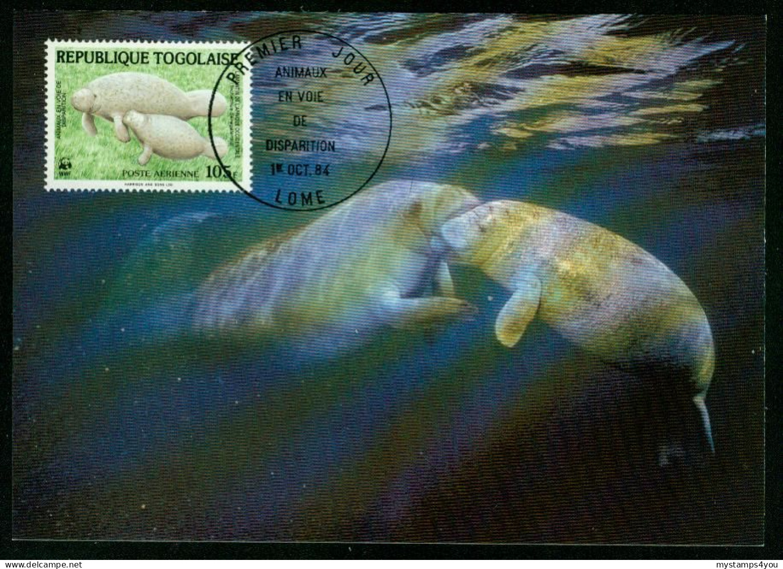 Mk Togo Maximum Card 1984 MiNr 1766 | WWF. Endangered Wildlife. West African Manatee #max-0015 - Togo (1960-...)