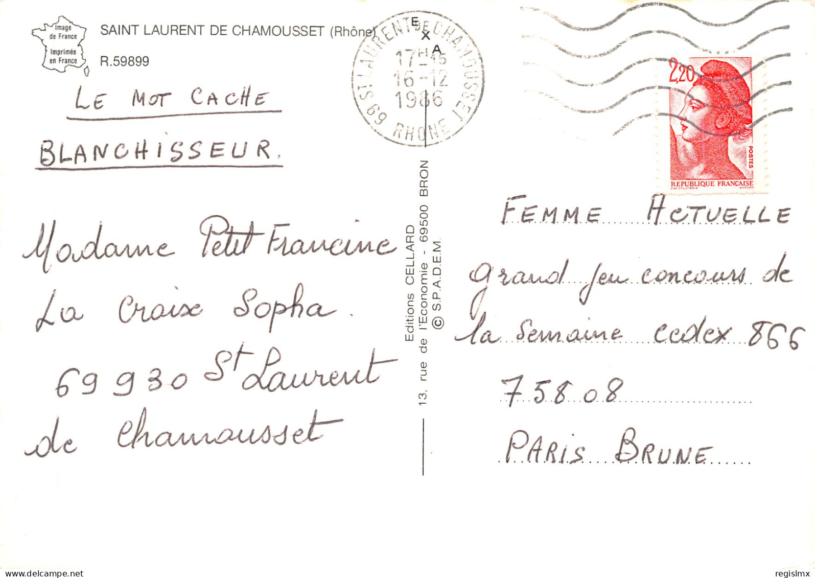 69-SAINT LAURENT DE CHAMOUSSET-N°T2199-A/0223 - Saint-Laurent-de-Chamousset