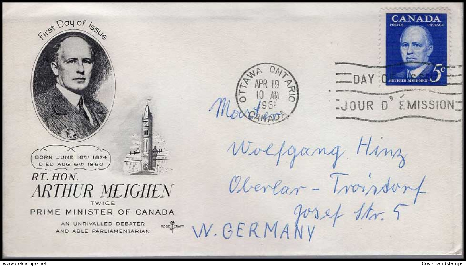 Canada - FDC - Rt. Hon. Arthur Meighen, Twice Prime Minister Of Canada - 1961-1970