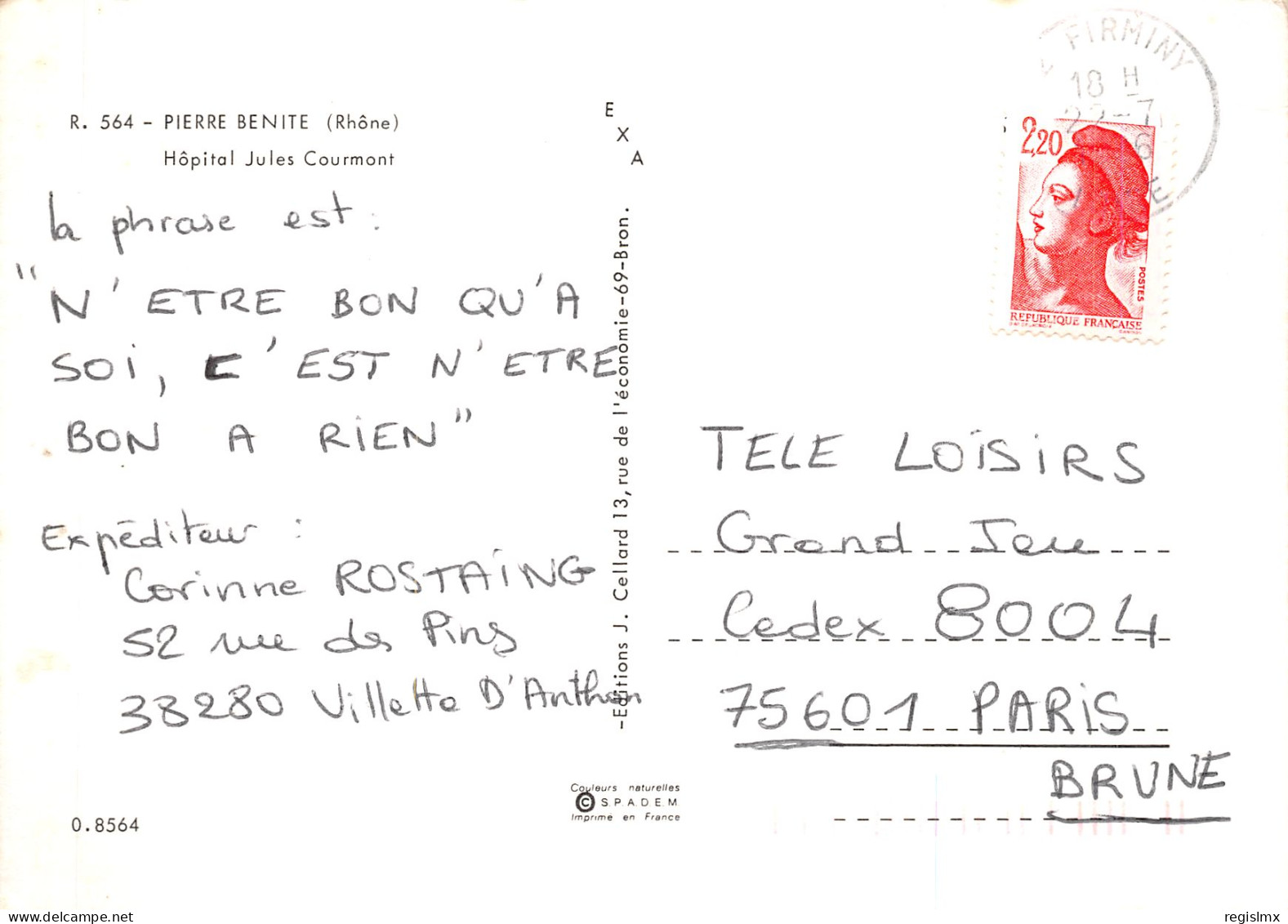 69-PIERRE BENITE-N°T2198-C/0387 - Pierre Benite
