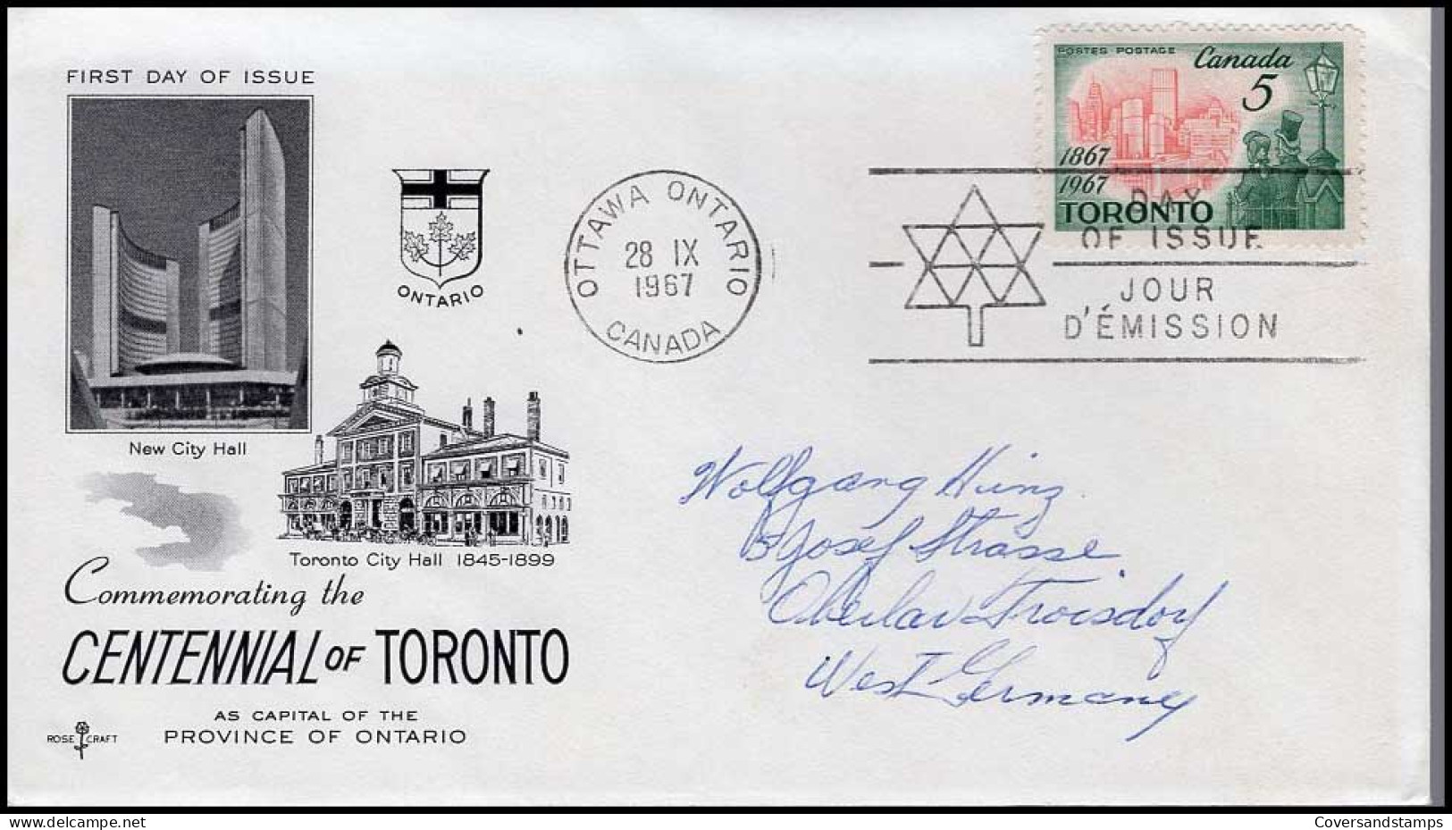 Canada - FDC - Commemorating The Centennial Of Toronto - 1961-1970