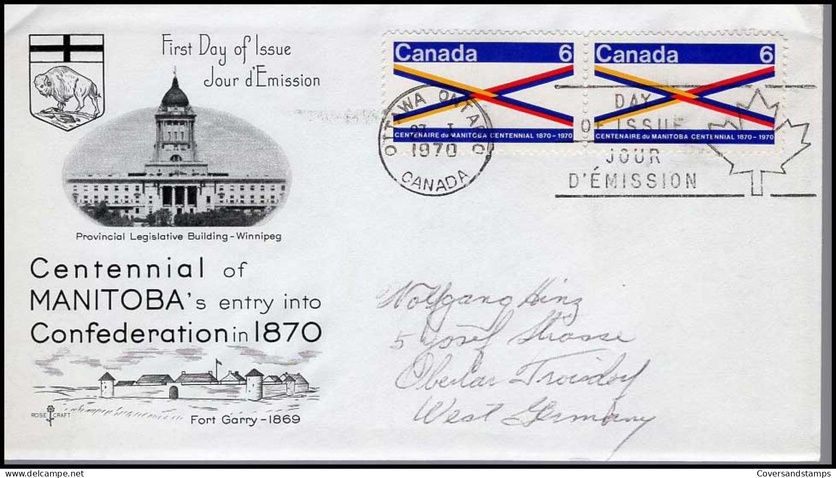 Canada - FDC - Centennial Of Manitoba's Entry Into Confederation In 1870 - 1961-1970