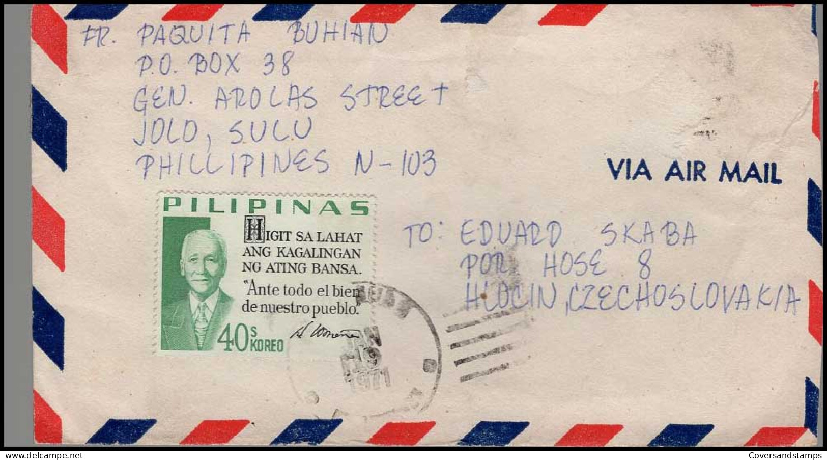 Cover To Czechoslovakia Via Airmail - Philippinen