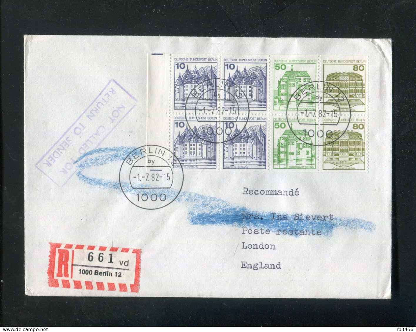 "BERLIN" 1982, Heftchenblatt Mi. 21 Auf Reco-Brief Ex Berlin Nach London, Dort Retour (R1088) - Postzegelboekjes