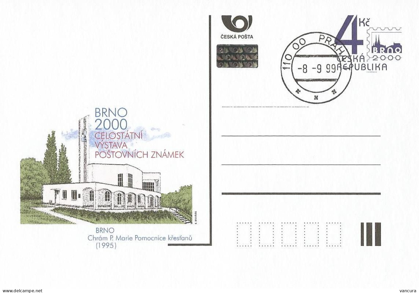 CDV 49 Czech Republic  Brno 2000 Stamp Exhibition Virgin Mary Church 1999 - Churches & Cathedrals