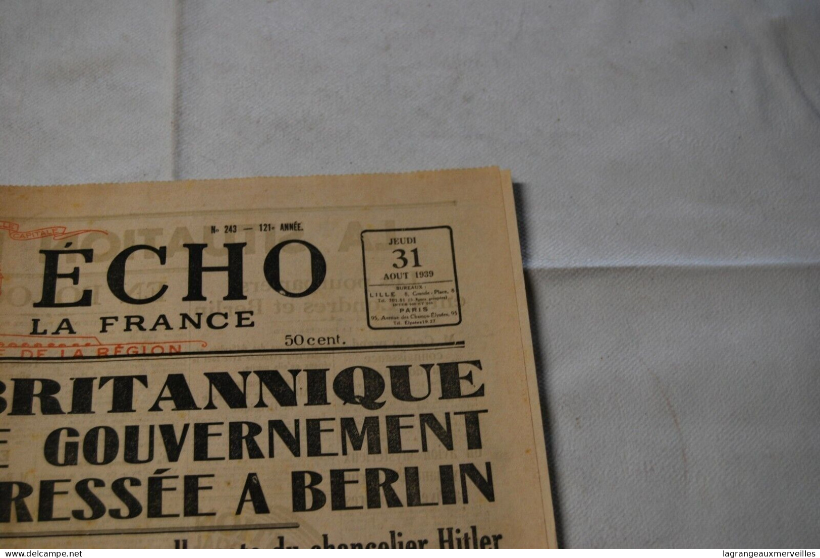 AF1 Ancien Journal - Le Soir - 31 08 1939 - Altri & Non Classificati