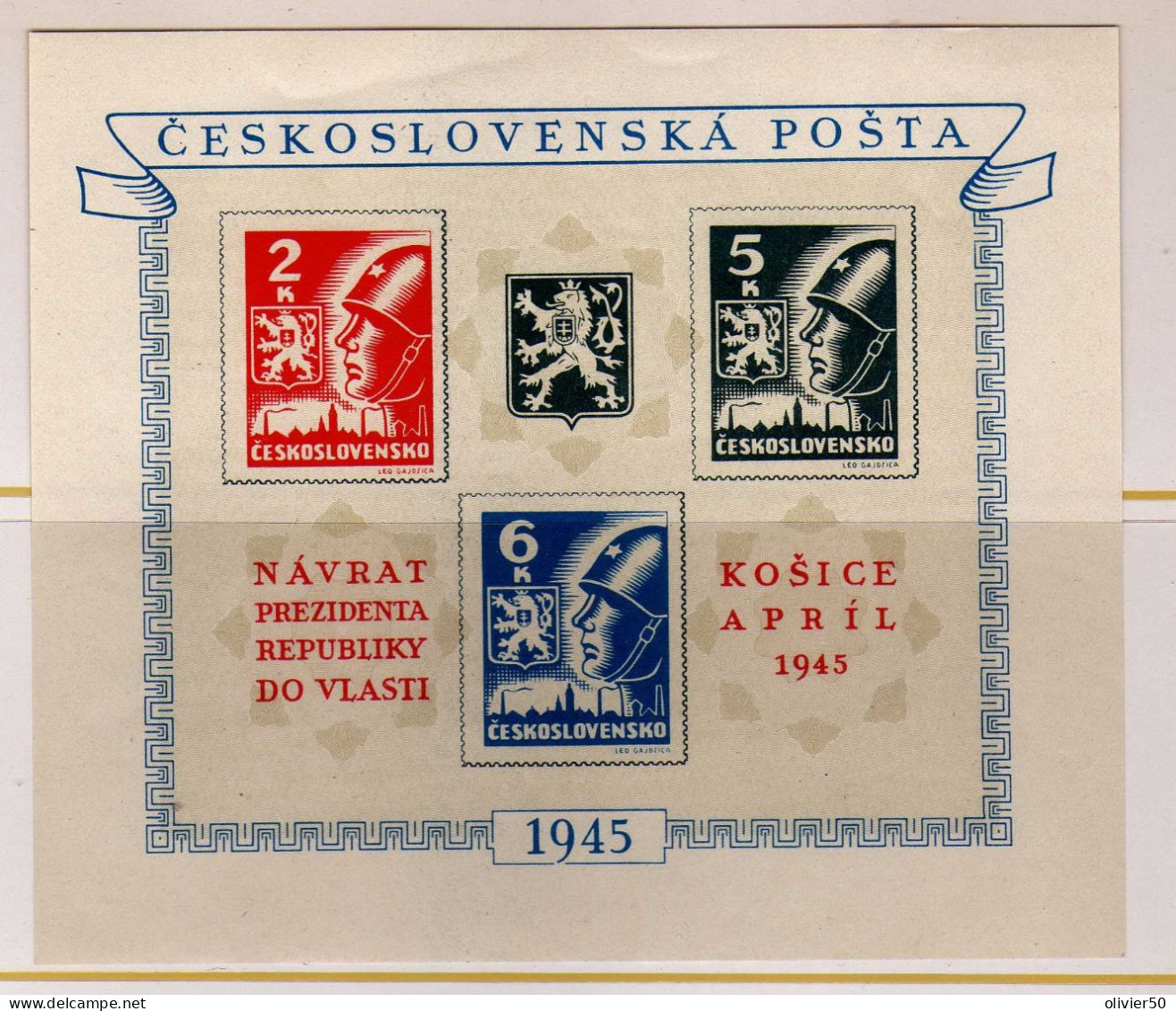 Tchecoslovaquie - 1945 - BF - EArrivee Du President Benes A Kosice  - Neuf** - MNH - Blocks & Sheetlets