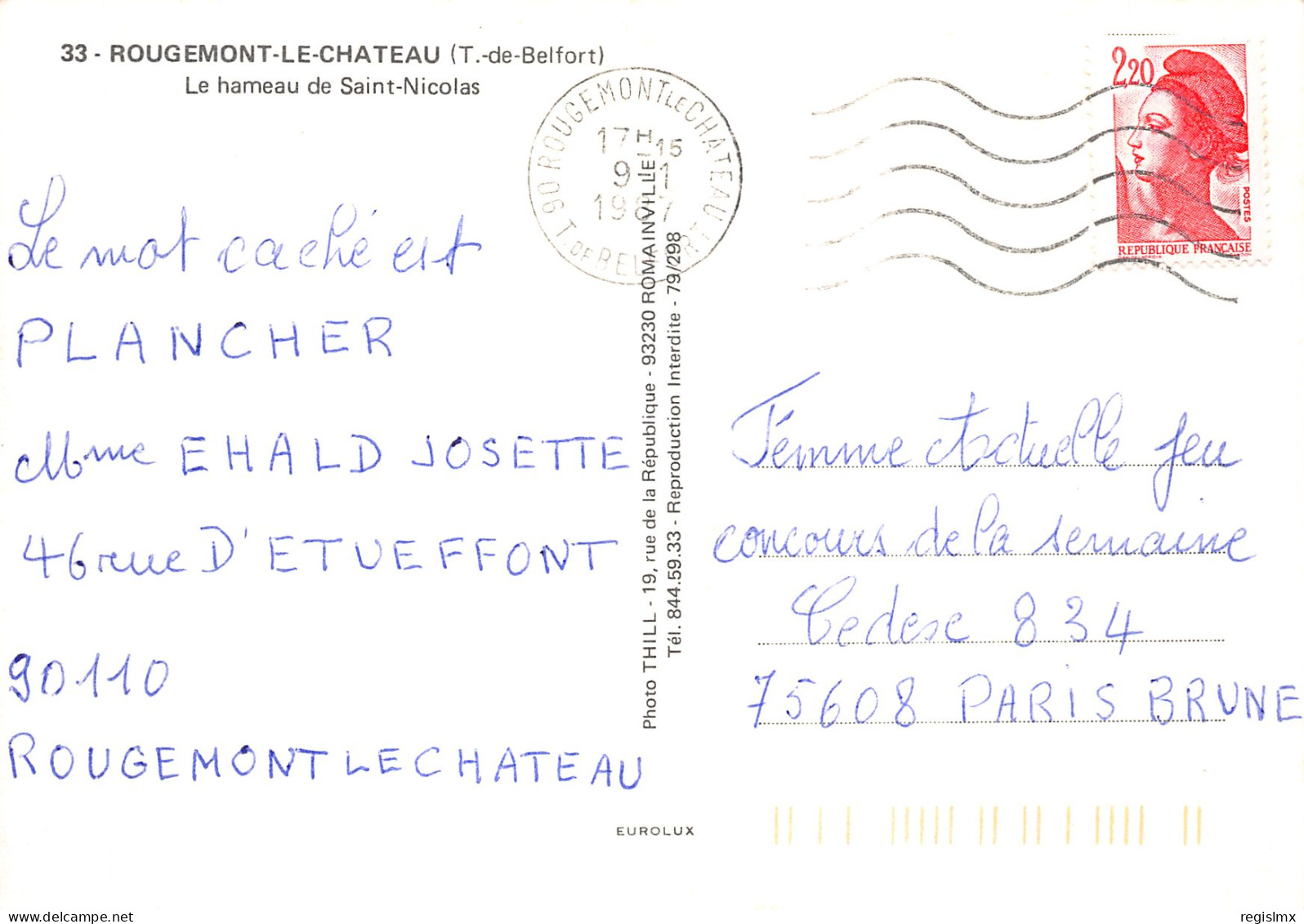 90-ROUGEMONT LE CHATEAU-N°T2203-C/0291 - Rougemont-le-Château