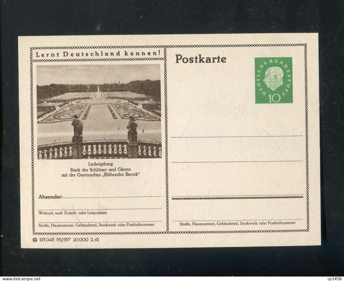 "BUNDESREPUBLIK DEUTSCHLAND" 1961, Bildpostkarte Mit Bild "LUDWIGSBURG, Schloss Mit Garten" (R1091) - Illustrated Postcards - Mint