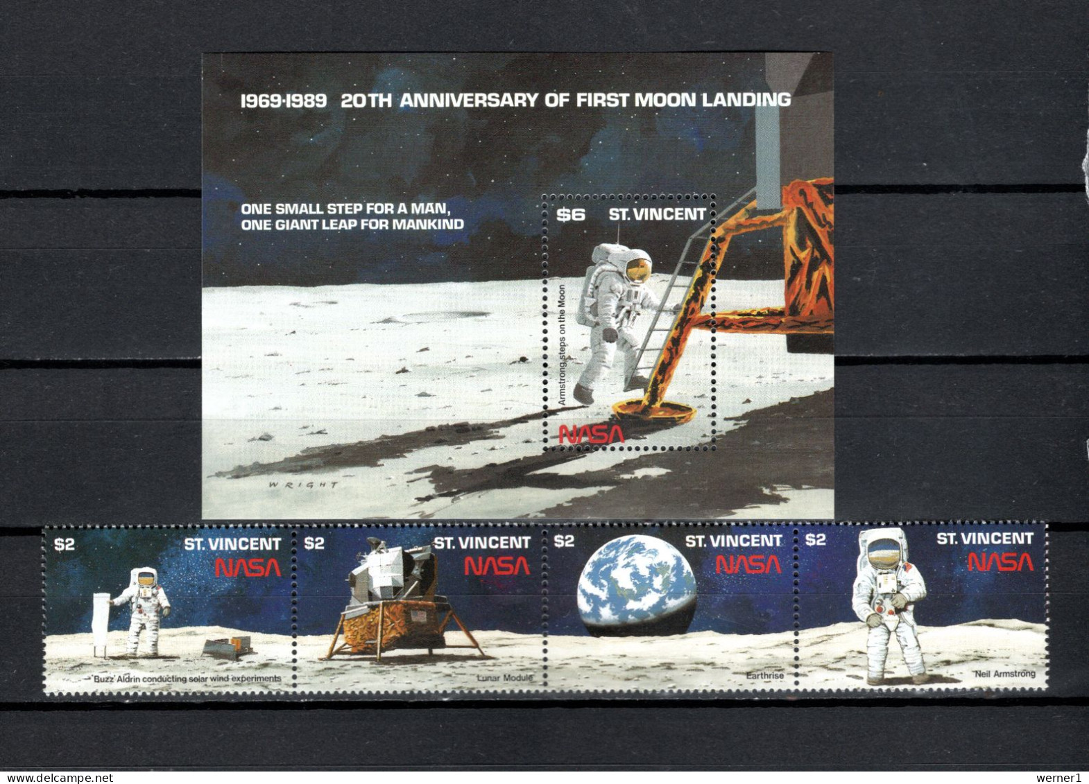 St. Vincent 1989 Space, 20th Anniversary Of Apollo 11 Moonlanding 4 Stamps + S/s MNH - Amérique Du Nord