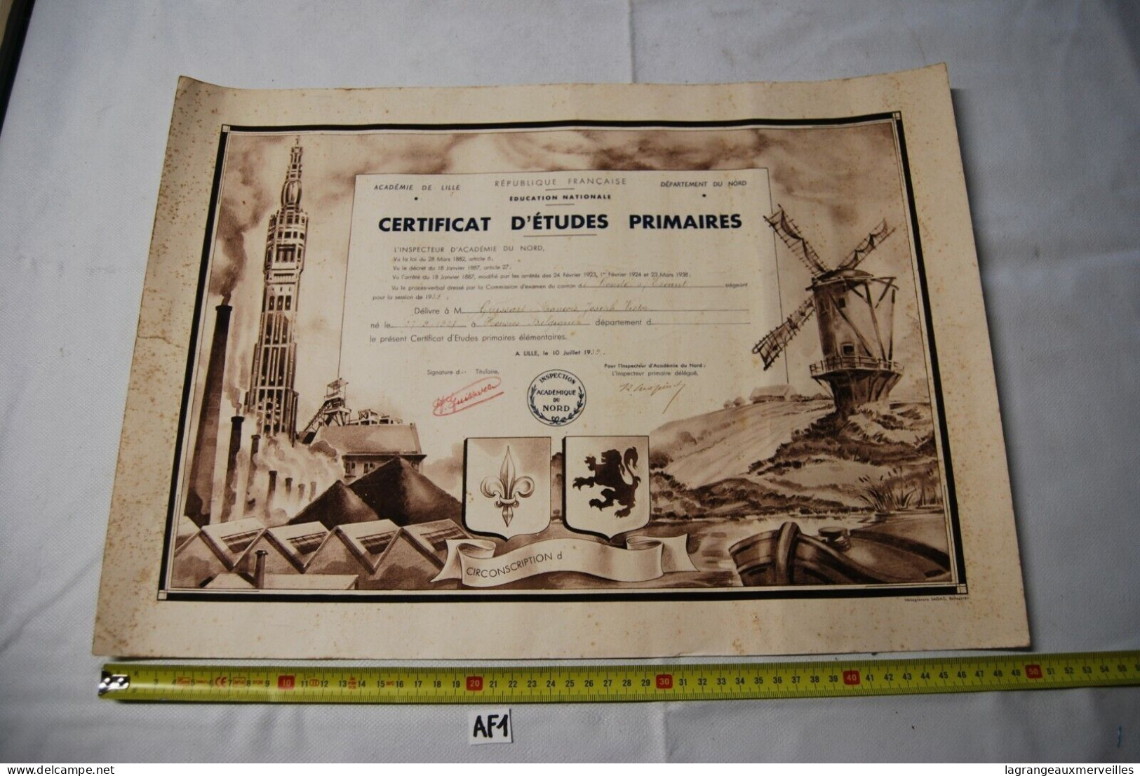 AF1 Ancien Certificat D'études Primaires - Lille 1939 - Diploma's En Schoolrapporten