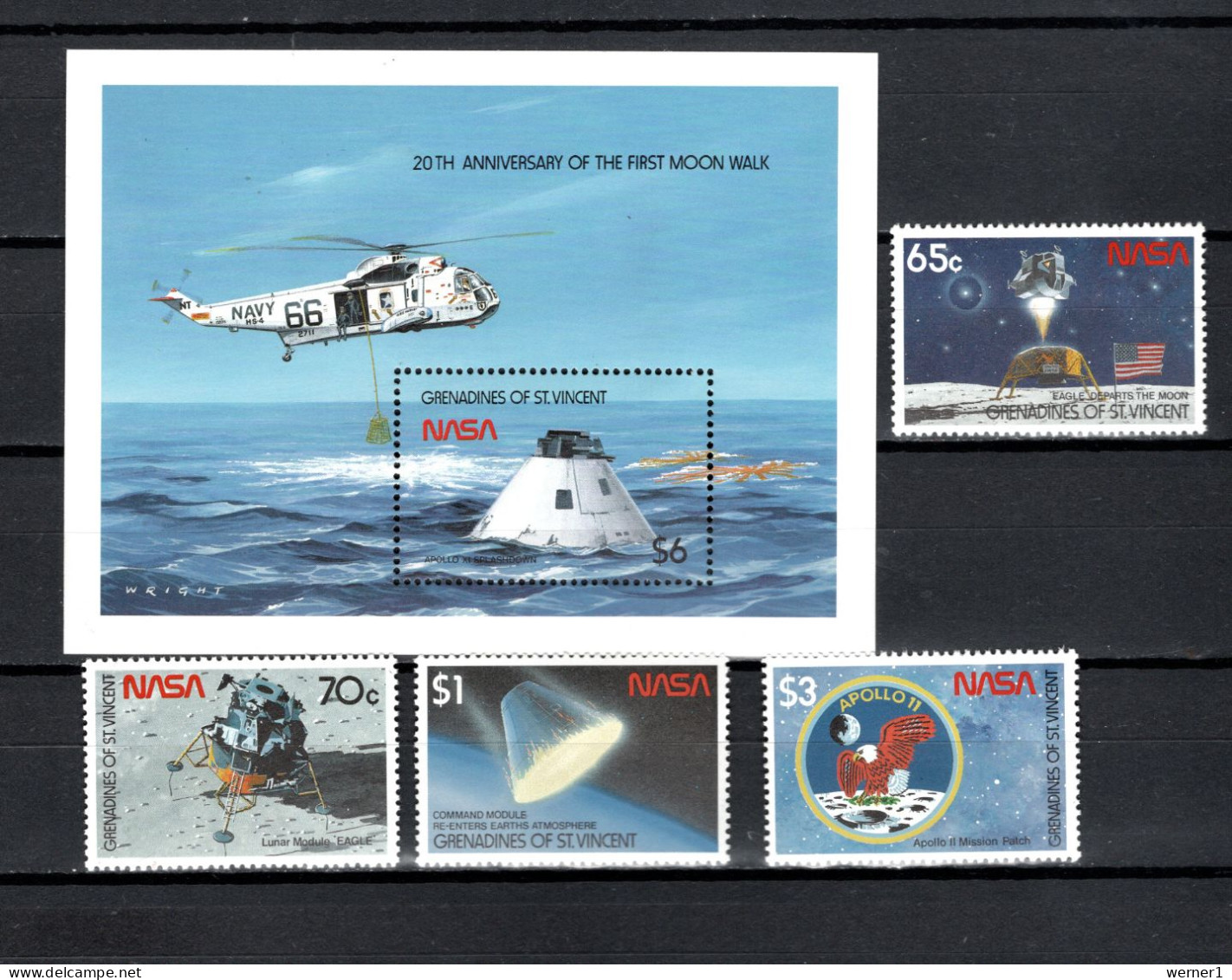 St. Vincent - Grenadines 1989 Space, 20th Anniversary Of Apollo 11 Moonlanding 4 Stamps + S/s MNH - América Del Norte