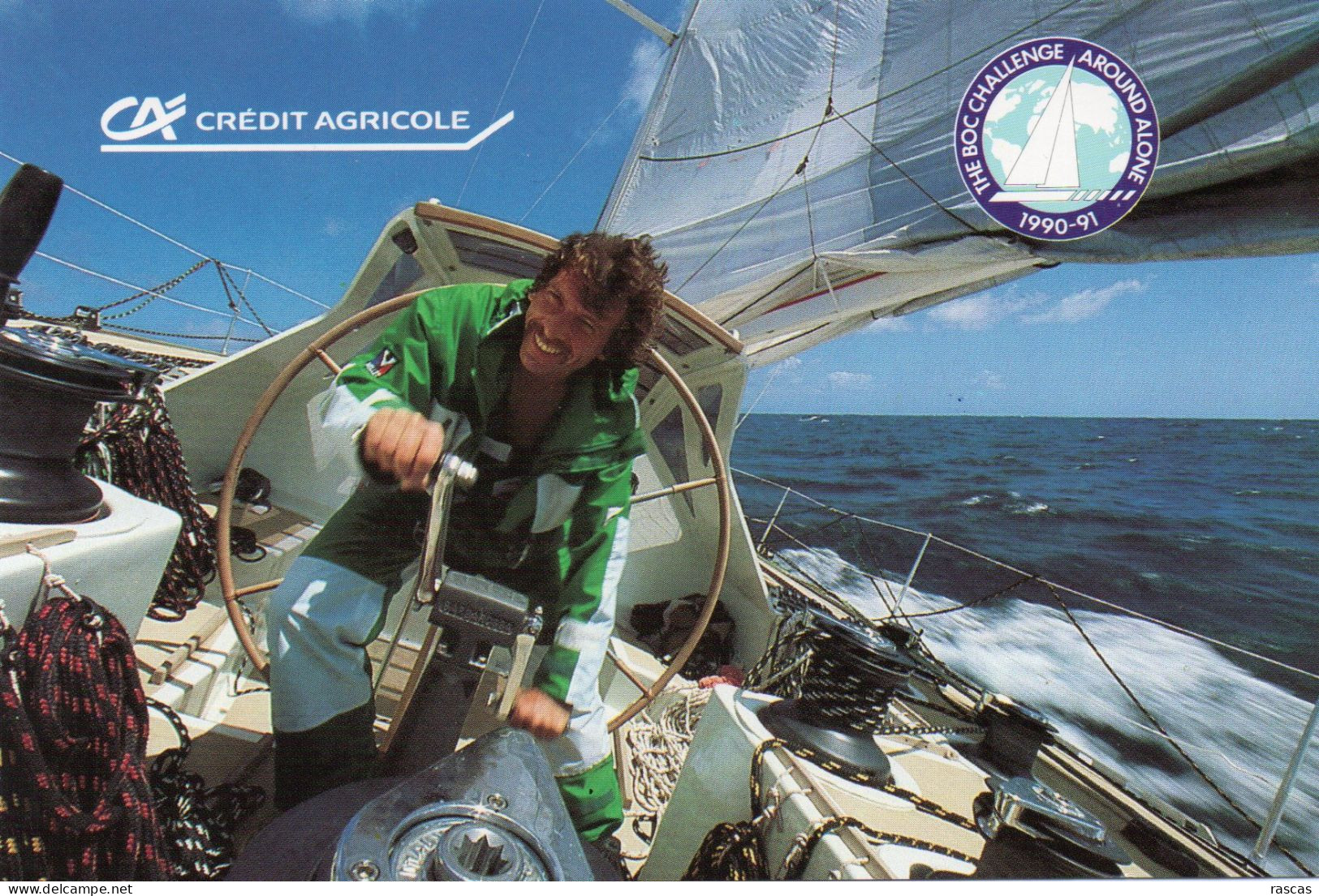 VOILE - PHOTO DEDICACEE AU DOS DU NAVIGATEUR FRANCAIS PHILIPPE JEANTOT SUR CREDIT AGRICOLE - BOC CHALLENGE 1990 - Segeln