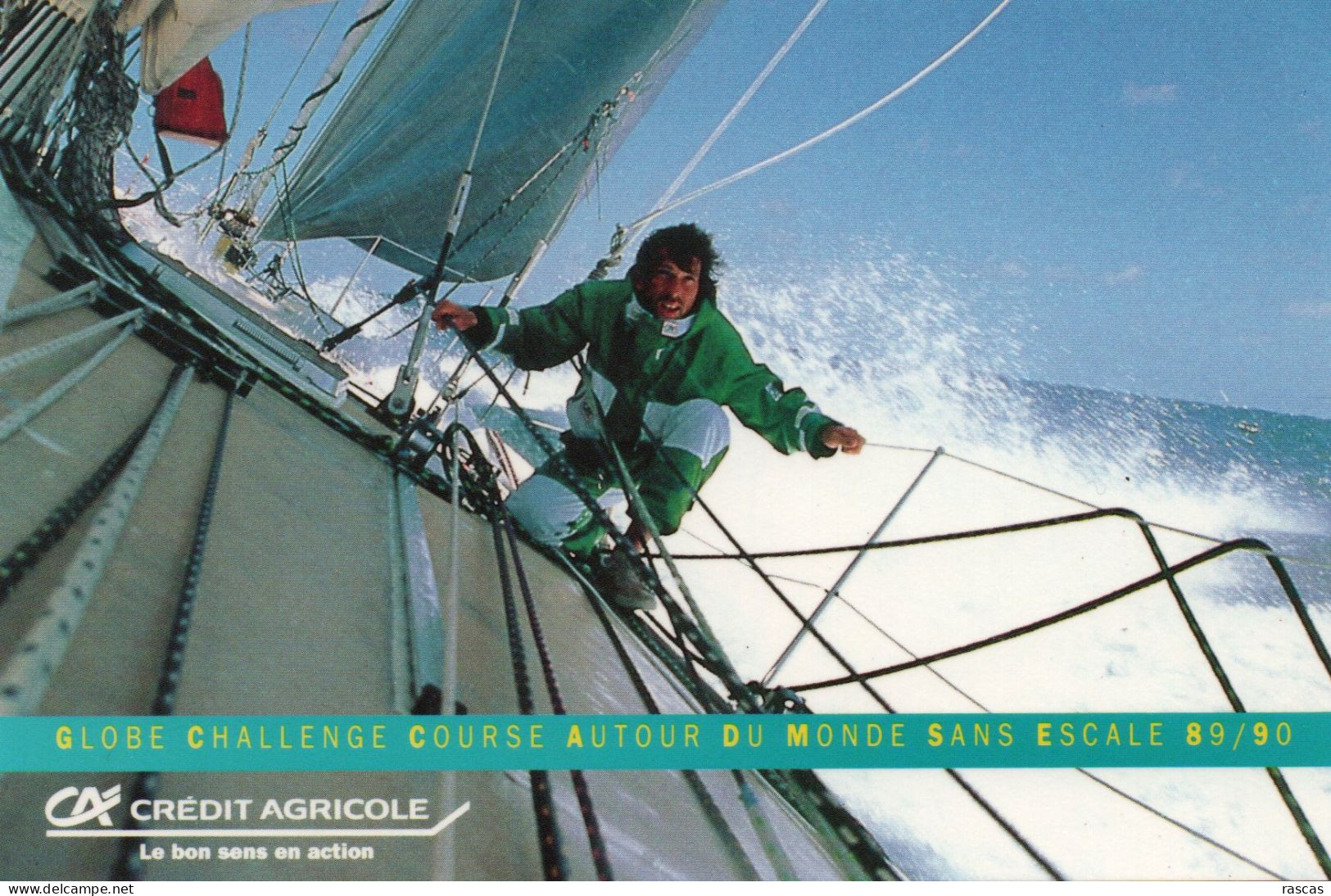 VOILE - PHOTO DEDICACEE AU DOS DU NAVIGATEUR FRANCAIS PHILIPPE JEANTOT SUR CREDIT AGRICOLE IV - GLOBE CHALLENGE 89/90 - Vela