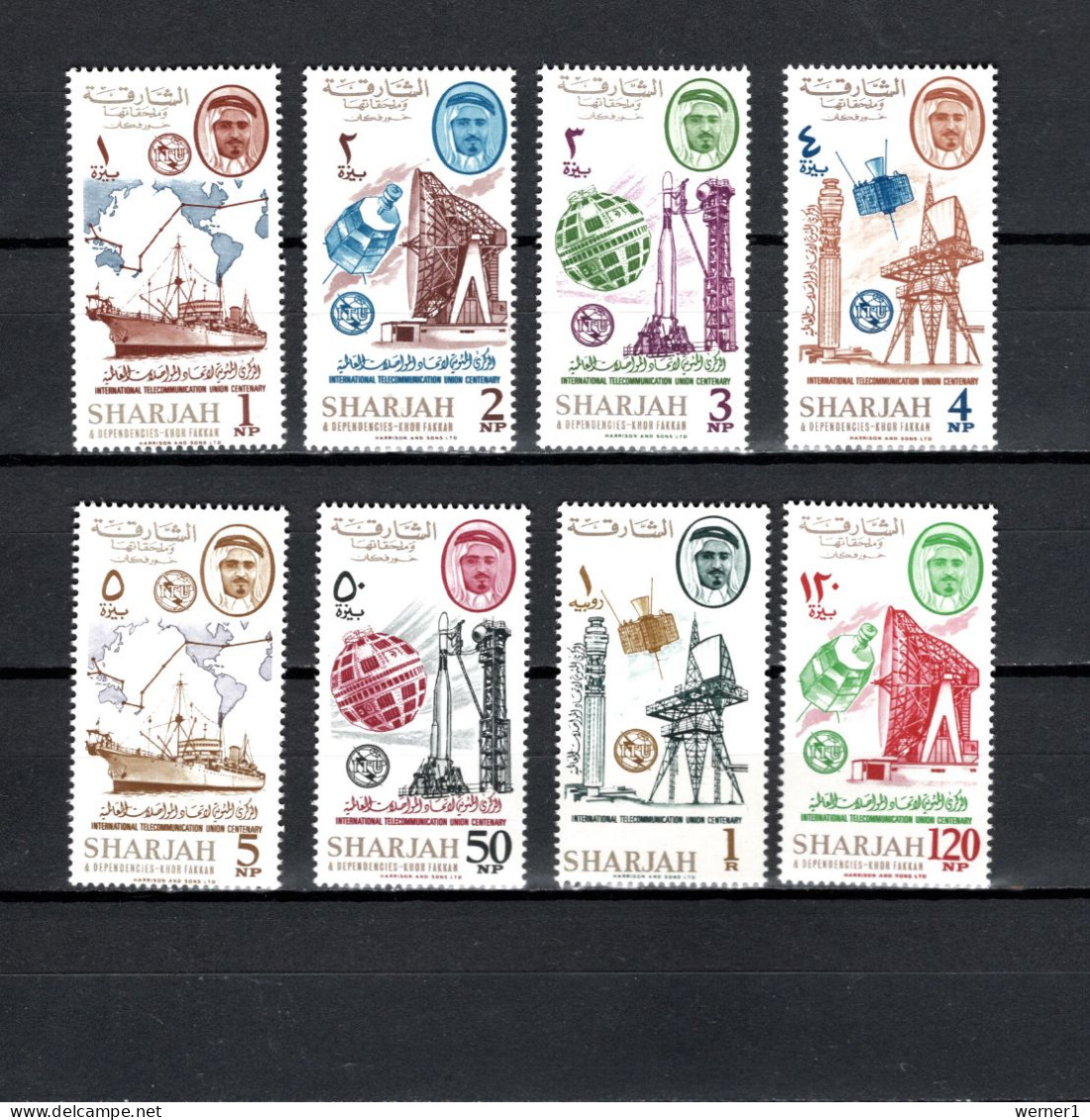 Sharjah 1965 Space, ITU Centenary Set Of 8 MNH - Asia