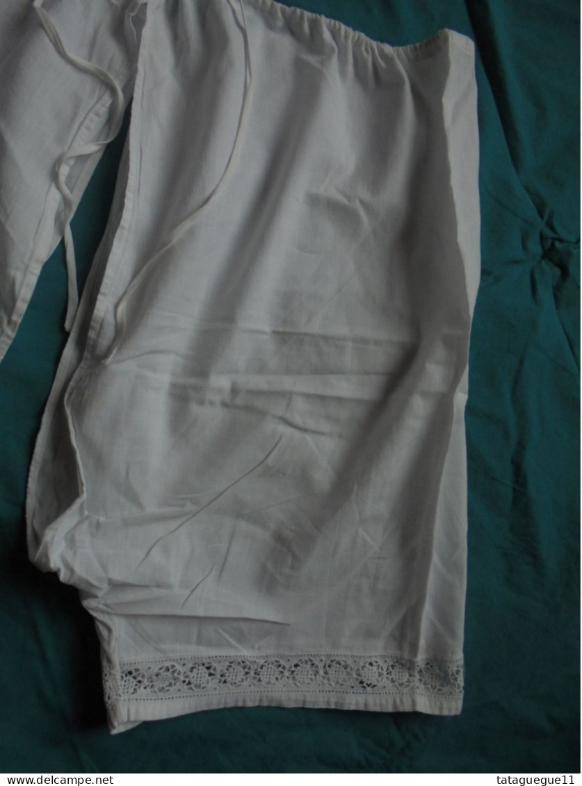 Ancien - Grande Culotte Fendue En Coton Blanc Avec Dentelle Années 20/30 - 1900-1940