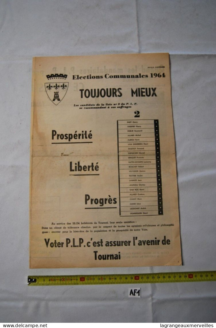 AF1 Affiche - Elections - TOURNAI - 1964 - Posters