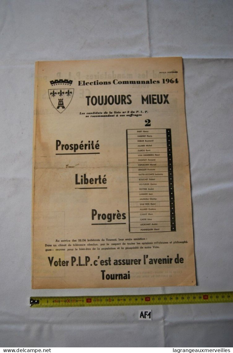 AF1 Affiche - Elections - TOURNAI - 1964 - Manifesti