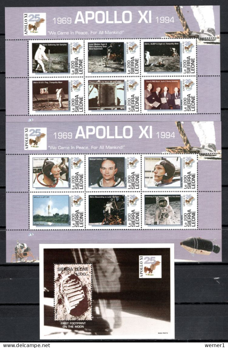 Sierra Leone 1994 Space, 25th Anniversary Of Apollo 11 Moonlanding Set Of 2 Sheetlets + S/s MNH - Afrika