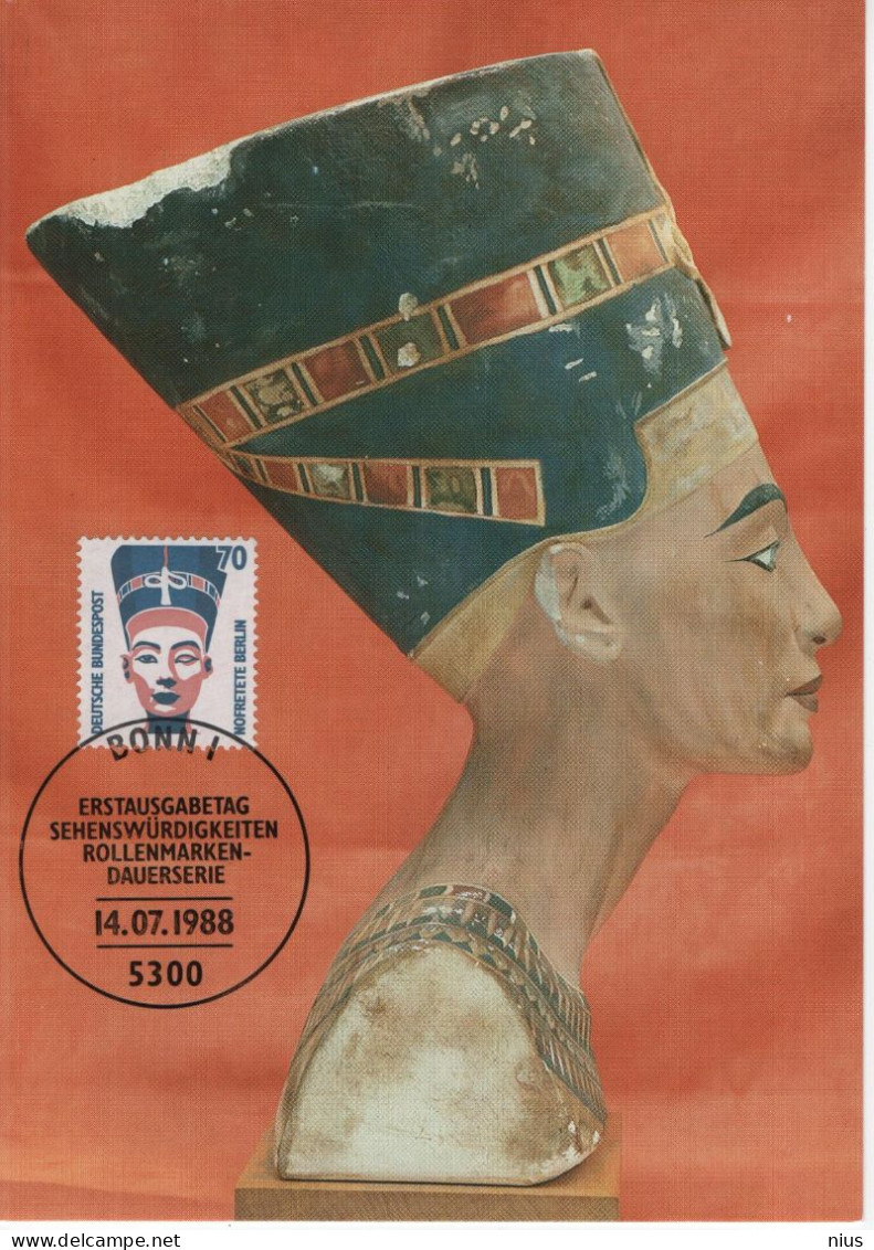 Germany Deutschland 1988 Maximum Card Dauerserie Sehenswurdigkeiten Nofretete Rollenmarken, Nefertiti Egypt, Bonn - 1981-2000