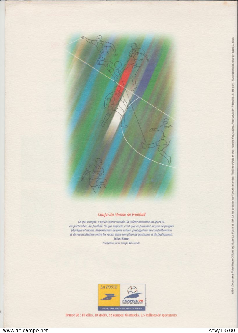 France 1998 Document Philatélique Officiel Coupe Du Monde De Foot Ball 98 - Documents De La Poste