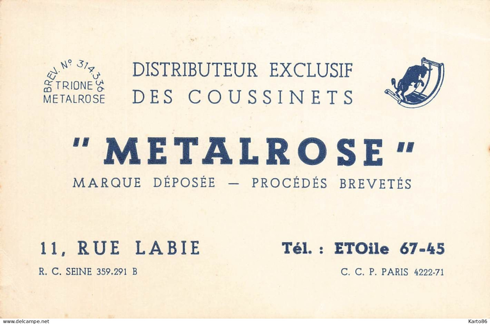 Paris 17ème * Les Coussinets METALROSE 11 Rue Labie * Carte De Visite Ancienne Illustrée - Arrondissement: 17