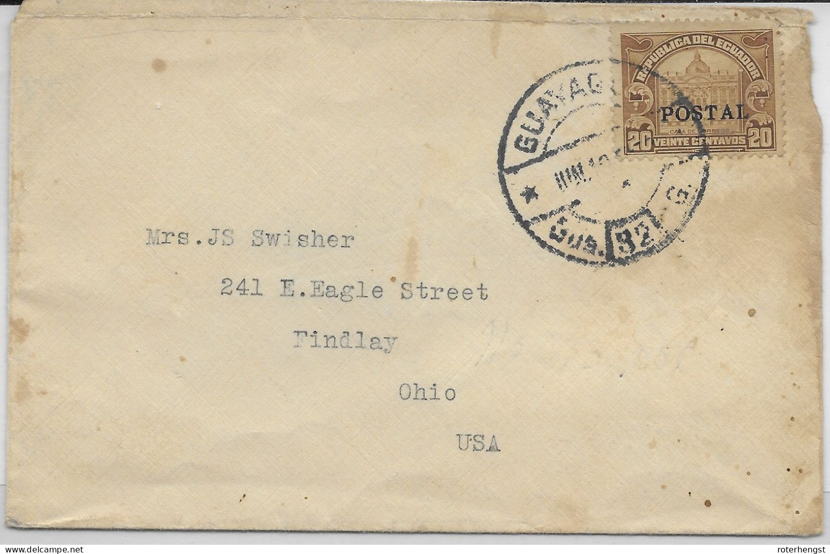 Ecuador Guayaquil To Ohio USA Letter (1928 Stamp) - Equateur