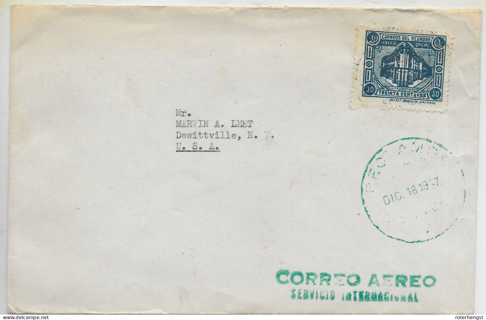 Ecuador Registered Official Letter 1947 To USA - Equateur