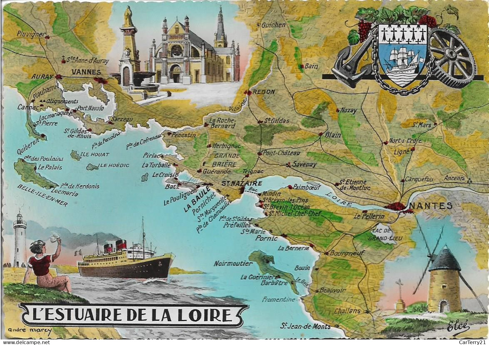 CARTE GEOGRAPHIQUE ILLUSTREE. L'ESTUAIRE DE LA LOIRE. 1952. - Mapas
