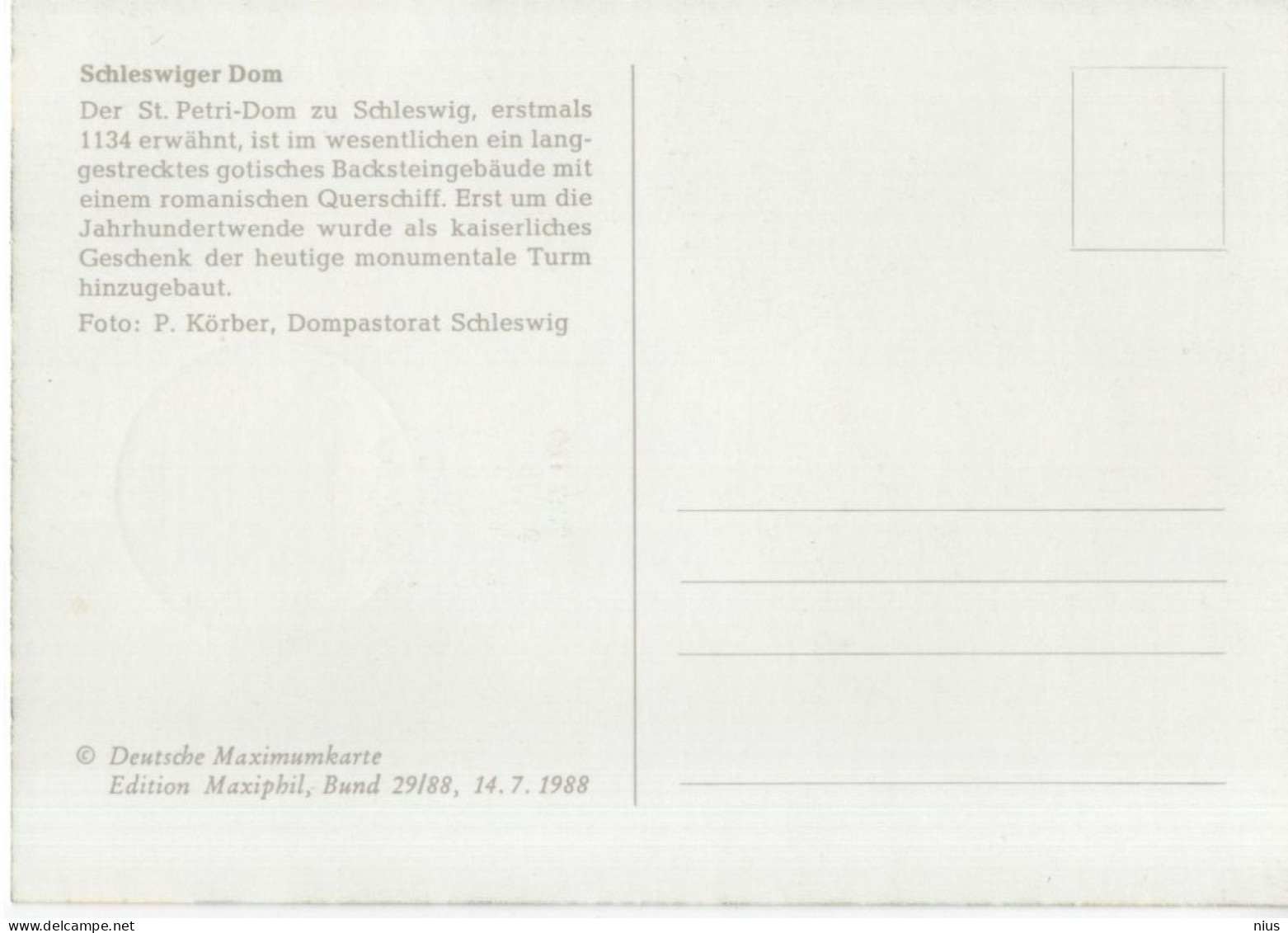 Germany Deutschland 1988 Maximum Card, Dauerserie Sehenswurdigkeiten Rollenmarken, Schleswiger Dom, Canceled In Bonn - 1981-2000