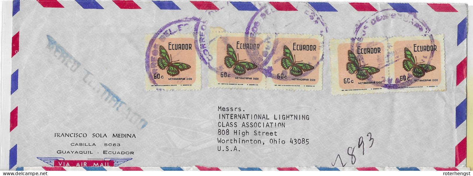 Ecuador Registered Letter With Butterfly Stamps 1969 - Equateur