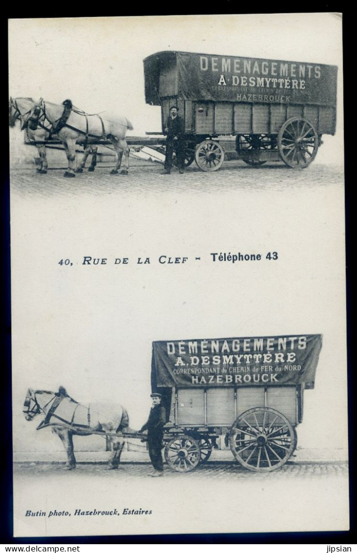 Rare Cpa Du 59 Hazebrouck Déménagements Desmyttère Rue De La Clef - Correspondant Chemins De Fer Du Nord  STEP138ter - Hazebrouck