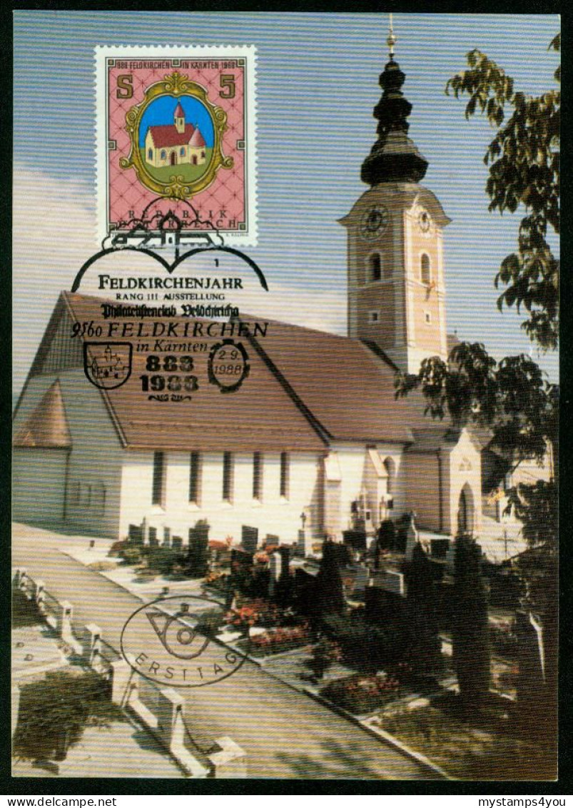 Mk Austria Maximum Card 1988 MiNr 1933 | 1100th Anniv Of Feldkirchen. Town Arms #max-0022 - Maximumkarten (MC)