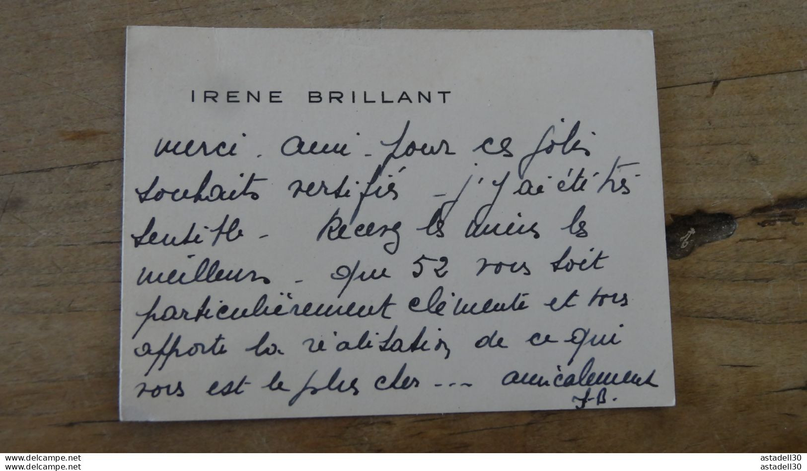 Mot Sur Carte De Visite De Irène BRILLANT, Actrice? ........  PHI ............. 14971a - Visitenkarten