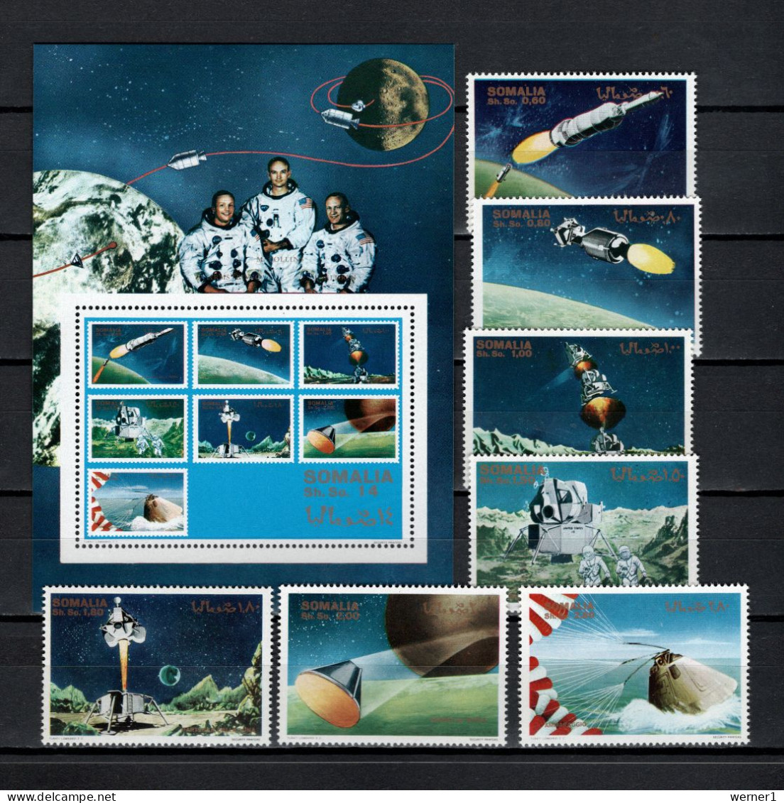 Somalia 1970 Space, Apollo 11 Moonlanding Set Of 7 + S/s MNH - Africa