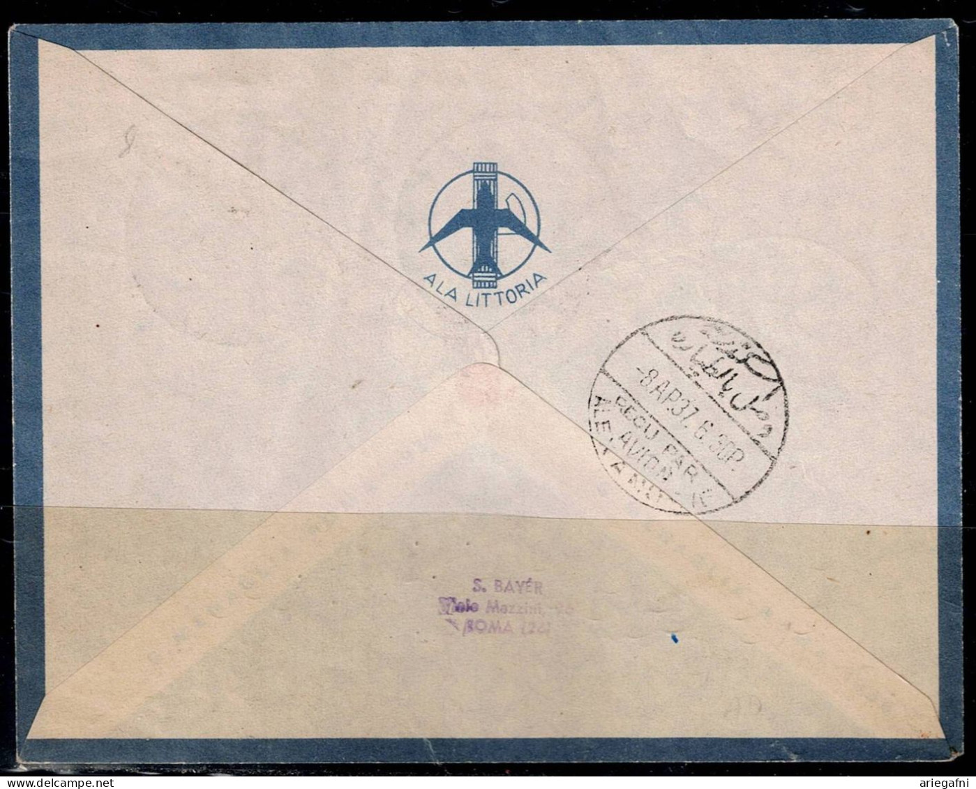 ISRAEL 1937 COVER FLYING BY AIR MAIL IN7/4/37 FROM ROMA VIA HAIFA TO ALESSANDRIA VF!! - Luftpost