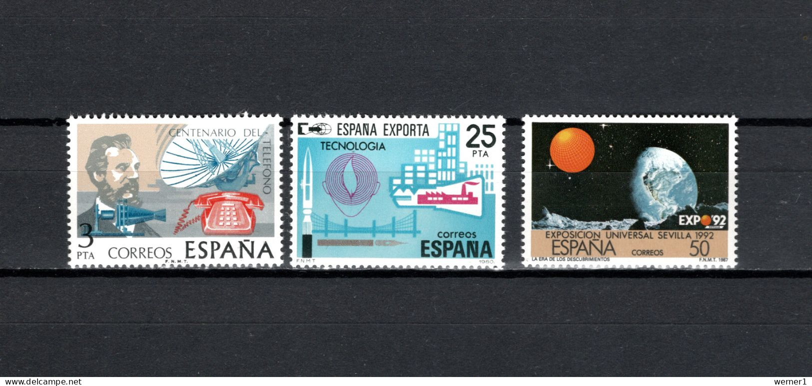 Spain 1976/1987 Space, Telephone Centenary, Technology, Expo Sevilla 3 Stamps MNH - Europa