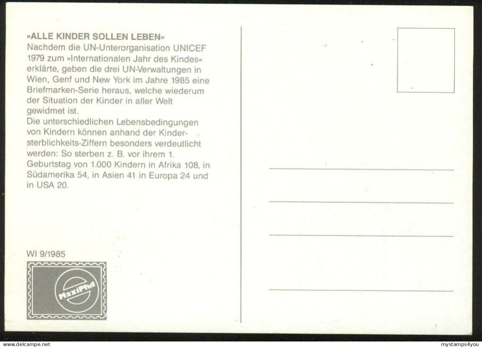 Mk UN Vienna (UNO) Maximum Card 1985 MiNr 53 | UNICEF. Child Survival Campaign. Oral Immunization #max-0025 - Cartes-maximum