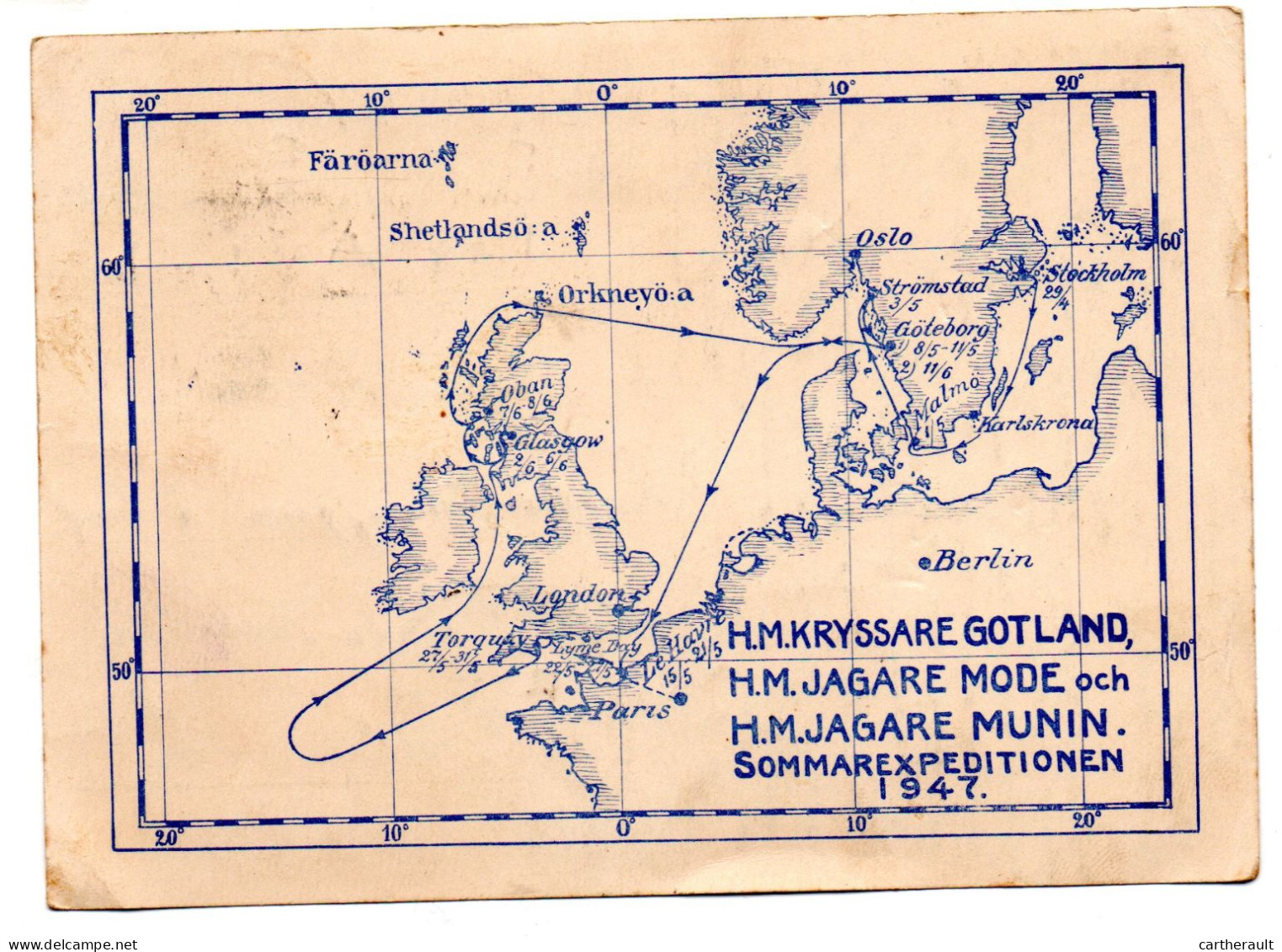 SOMMAREXPEDITIONEN 1947 - Le Havre Ecosse Suède - Carte Circulé écrite ( Suédois ? ) RARE - Suède