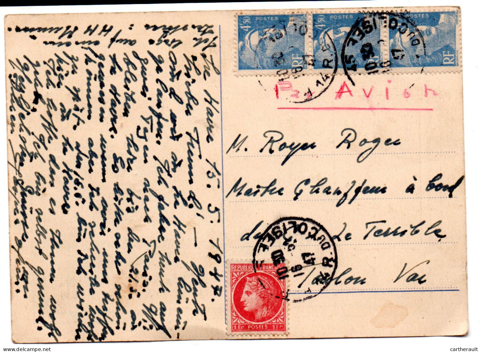 SOMMAREXPEDITIONEN 1947 - Le Havre Ecosse Suède - Carte Circulé écrite ( Suédois ? ) RARE - Zweden